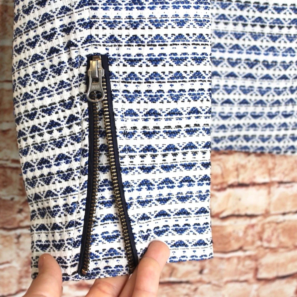 J. Crew Navy and White Heart Textured Jacquard Zip-Up Jacket Blazer